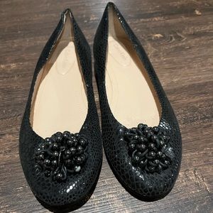 Calvin Klein snake skin flats with ornaments